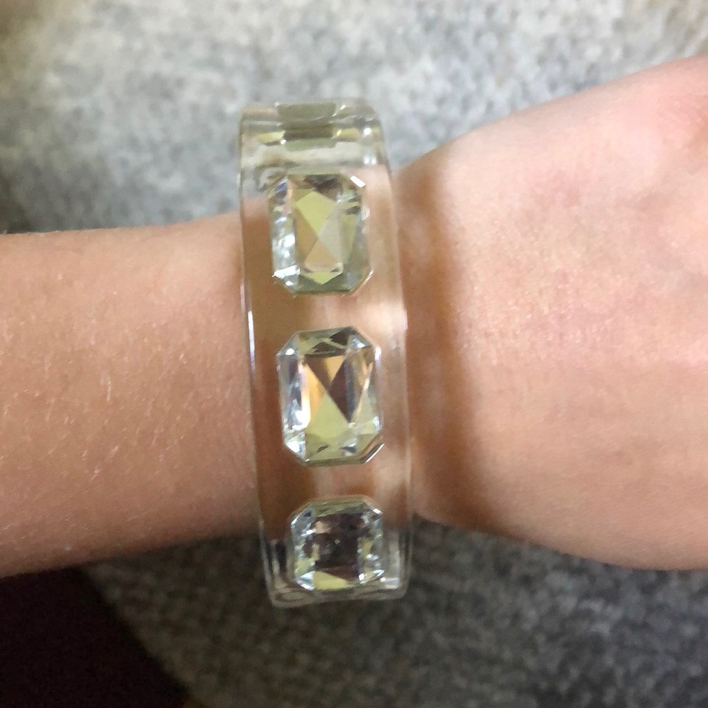 Clear bangle bracelet with faux stone accents